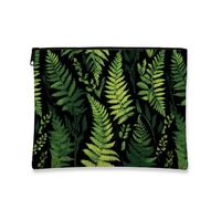 Bolsa de maquillaje con estampado de helecho, bolsa de viaje para cosméticos de hojas botánicas verdes para mujer, organizador portátil de lona con cremallera, perfecto para el cuidado de la piel y