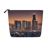 Bolsa de maquillaje con estampado de horizonte de Los Ángeles de gran capacidad, bolsa de maquillaje, bolsa de viaje, bolsa de aseo con cremallera, color negro, talla única, Negro, One Size
