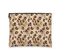 Bolsa de maquillaje con estampado de leopardo, bolsa de cosméticos con patrón de animales de acuarela para mujer, organizador portátil de lona con cremallera, bolsa de aseo de viaje, Marrón, 7x9 Inch