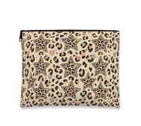Bolsa de maquillaje con estampado de leopardo, bolsa de viaje de cosméticos de estrellas bohemias para mujer, organizador portátil de lona con cremallera, perfecto para escapadas de verano, Beige, 7x9