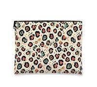Bolsa de maquillaje con estampado de leopardo, bolsa de viaje para cosméticos bohemios para mujer, organizador portátil de lona con cremallera, perfecto para escapadas de invierno de 7 x 9 pulgadas