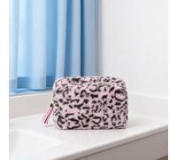 Bolsa de maquillaje con estampado de leopardo de gran capacidad, bolsa organizadora portátil de viaje con textura de felpa, Rosa, Estuches de cosmé