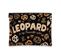 Bolsa de maquillaje con estampado de leopardo, divertido diseño de animales, bolsa de viaje para mujeres, organizador portátil de lona con cremallera, Negro, 7x9 Inch, Bolsa