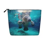 Bolsa de maquillaje con estampado de manatíes de las Indias Occidentales, bolsa de aseo de viaje, bolsa de maquillaje de viaje, estuche organizador de maquillaje portátil para mujer, Black, Talla
