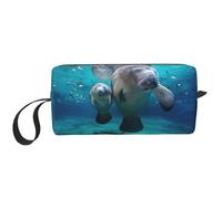 Bolsa de maquillaje con estampado de manatíes de las Indias Occidentales, bolsa de cosméticos duradera, bolsa de viaje de maquillaje, regalos esenciales para mujeres y hombres, White, Talla única
