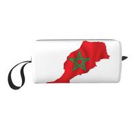 Bolsa de maquillaje con estampado de mapa de la bandera de Marruecos, bolsa de cosméticos duradera, bolsa de viaje, regalos esenciales para mujeres y hombres, White, Talla única