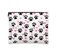 Bolsa de maquillaje con estampado de patas, corazones negros y melocotón, bolsa de viaje para mujeres, organizador portátil de lona con cremallera, bolsa de aseo de regalo para amantes de los animales
