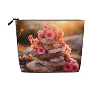 Bolsa de maquillaje con estampado de piedras con clavel rosa para mujer, bolsa de maquillaje de gran capacidad, bolsa de maquillaje de viaje con cremallera