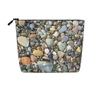 Bolsa de maquillaje con estampado de piedras de guijarro, bolsa de aseo de viaje, bolsa de maquillaje de viaje, estuche organizador de maquillaje portátil para mujer, Black, Talla única