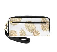 Bolsa de maquillaje con estampado de piña dorada, elegante, impermeable, para niñas, estudiantes, artículos de tocador