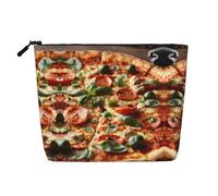 Bolsa de maquillaje con estampado de pizza y pepperoni 3D para mujer, bolsa de cosméticos portátil, organizador de maquillaje de viaje, Black, Talla única