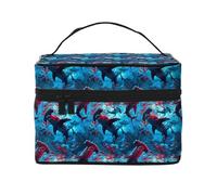 Bolsa de maquillaje con estampado de tiburón martillo, color rojo y azul, bonitas bolsas de cosméticos para mujeres, bolsa organizadora de maquillaje de viaje grande