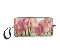 Bolsa de maquillaje con estampado de tulipanes rosas, bolsa de cosméticos duradera, bolsa de viaje de maquillaje, regalos esenciales para mujeres y hombres, White, Talla única