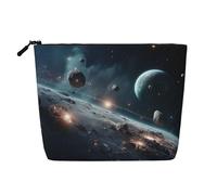 Bolsa de maquillaje con estampado espacial de galaxia y luna para mujer, bolsa de maquillaje de gran capacidad, bolsa de maquillaje con cremallera