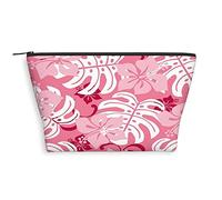 Bolsa de maquillaje con flores de hibisco, bolsa de cosméticos, flores de hibisco, acuarela, organizador de cuero, bolsa de maquillaje, bolsa de aseo reutilizable, rojo y verde, S, Blanco Rosa_29,