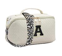 Bolsa de maquillaje con letra inicial, bolsa de cosméticos impermeable de gran capacidad, bolsa tejida de almacenamiento clasificado para mujeres, mamá, dama de , White, Refer to description,