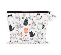 Bolsa de Maquillaje con Llavero Just a Girl Who Loves Cats, Regalo para Amantes de los Gatos, Neceser Impermeable de Lona con Cremallera, Organizador Portátil para Viajes y Uso Diario