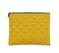 Bolsa de maquillaje con ondas amarillas, elegante y moderna bolsa de viaje para mujeres, organizador portátil de lona con cremallera, perfecto para escapadas de verano de 7 x 9 pulgadas
