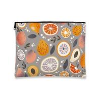 Bolsa de maquillaje con patrón de frutas, bolsa de viaje para cosméticos vintage para mujer, organizador portátil de lona con cremallera, bolsa de aseo diario para el cuidado de la piel, Gris, 7x9