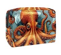 Bolsa de maquillaje con patrón de pulpo submarino, organizador para mujer, kit de viaje con cremallera, multifunción, bolsa de almacenamiento, Multicolor 4, 18.5x7.5x13cm/7.3x3x5.1in