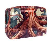 Bolsa de maquillaje con patrón de pulpo submarino, organizador para mujer, kit de viaje con cremallera, multifunción, bolsa de almacenamiento, Multicolor 3, 18.5x7.5x13cm/7.3x3x5.1in