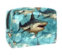 Bolsa de maquillaje con patrón de tiburón submarino, organizador para mujer, kit de viaje con cremallera, multifunción, bolsa de almacenamiento, Multicolor 2, 18.5x7.5x13cm/7.3x3x5.1in