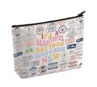 Bolsa de maquillaje con sellos de viaje, bolsa de cosméticos, bolsa de cosméticos de fin de semana, viaje, regalo para amantes de los viajes en el campo, regalo para viajeros, En algún lugar nuevo, No