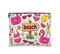 Bolsa de maquillaje con temática de playa, divertida bolsa de viaje para cosméticos de pájaros tropicales para mujer, organizador portátil de lona con cremallera, bolsa de aseo de verano para el