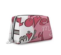 Bolsa de maquillaje con texto en inglés "I Love My Family", organizador de cuero, reutilizable, rosa, S, Rosa_1, Talla única, Estuche de belleza