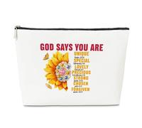 Bolsa de maquillaje con versículo bíblico de girasol, regalo religioso, para mujeres, amigas, mamá, mejor hija, regalo cristiano inspirador, bolsa de cosméticos, regalo de afirmaciones, bolsa de