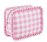 Bolsa de Maquillaje con Volantes de Cuadros Grandes, Bolsa portátil con Volantes y Cremallera, Linda de Maquillaje para Mujeres y niñas, Organizador de cosméticos para Viajes Escolares al Aire