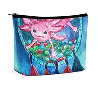 Bolsa de Maquillaje Cute Little Axolotl PU Cuero Impermeable Bolsa de cosméticos para Bolso/Bolsa de Maquillaje/Bolsa de Aseo Boho Plumas Corona Bolsa de Maquillaje de Viaje portátil para Mujeres