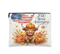 Bolsa de maquillaje de 250 años de vacas de las tierras altas, bolsa de viaje para cosméticos, hojas de arce otoñales, bolsa de viaje para mujeres, organizador portátil de lona con cremallera, bolsa