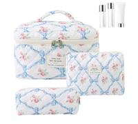 Bolsa de maquillaje de 3 piezas/colocación de arco s/m/l tamaño de maquillaje acolchado portátil suave de algodón con cremallera y manija, bolsa cosmética floral para la del organizador de