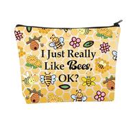 Bolsa de maquillaje de abeja, regalos para amantes de las abejas, regalos inspiradores de abejas, regalos inspiradores de abejas con texto en inglés "I Just Really Like Bees Ok, bolsa de cosméticos,