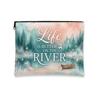 Bolsa de maquillaje de acuarela, bolsa de viaje para mujeres, organizador portátil de lona con cierre, bolsa de primavera para el cuidado de la piel al aire última intervensión, Verde azulado, 7x9