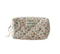 Bolsa de maquillaje de algodón con diseño de flores vintage para mujer, portátil, para almacenamiento de cosméticos, organizador de viaje, bolsa acolchada con cremallera, S, Talla única
