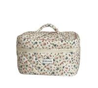 Bolsa de maquillaje de algodón con diseño de flores vintage para mujer, portátil, para almacenamiento de cosméticos, organizador de viaje, bolsa acolchada con cremallera, Bolsa de mano, Talla única