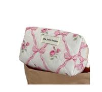 Bolsa de maquillaje de algodón con lazo lindo y flor para mujer con cremallera organizadora de cosméticos bolso de tela portátil para niñas, Bolso octogonal rosa, One Size