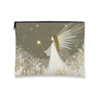 Bolsa de maquillaje de ángel, bolsa de viaje para cosméticos de hadas mágicas para mujer, organizador portátil de lona con cremallera, bolsa de aseo para el cuidado de la piel de vacaciones, Blanco