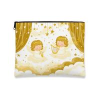 Bolsa de maquillaje de ángel, bonitos querubines con estrellas doradas, bolsa de viaje para niñas, organizador portátil de lona con cremallera, bolsa de aseo para el cuidado de la piel de vacaciones