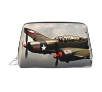 Bolsa de maquillaje de avión de la Guerra Mundial para mujer, bolsa de cosméticos de cuero, organizador de maquillaje, impermeable, bolsa de maquillaje plana abierta, bolsa de almacenamiento portátil