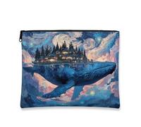 Bolsa de maquillaje de ballena de fantasía, bolsa de cosméticos cósmica surrealista para mujer, organizador de viaje portátil con cremallera, ideal para el cuidado de la piel en invierno, Azul, 7x9