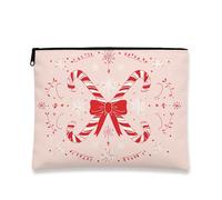 Bolsa de maquillaje de bastón de caramelo, bolsa de viaje para cosméticos rojo y blanco para mujer, organizador portátil de lona con cremallera, bolsa de aseo navideña para el cuidado de la piel