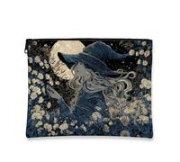 Bolsa de maquillaje de bruja iluminada por la luna, bolsa de viaje de fantasía azul medianoche para mujer, portátil, pequeña, de lona, con cremallera, regalo para festivales y ocasiones de temporada