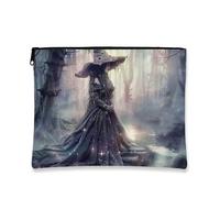 Bolsa de maquillaje de bruja mística, bolsa de viaje gótica de bosque encantado para mujer, organizador portátil de lona con cremallera, bolsa de aseo de Halloween, Negro -, 7x9 Inch