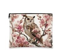 Bolsa de maquillaje de búho, bolsa de viaje con ilustración de flores florecientes para mujer, organizador compacto de lona con cremallera, bolso de aseo de regalo de primavera, Melocotón, 7x9 Inch