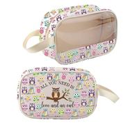 Bolsa de maquillaje de búhos, regalos para amantes de los búhos, regalos para mujeres, todo lo que necesitas es amor y una bolsa organizadora de artículos de tocador de búho
