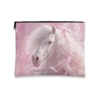 Bolsa de maquillaje de caballo mágico, bolsa de viaje de fantasía de caballo blanco mágico para mujeres, organizador portátil de lona grande con cremallera, elección perfecta para festivales y