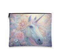 Bolsa de maquillaje de caballo mágico, bolsa de viaje de fantasía floral pastel para mujer, organizador portátil de lona con cremallera, regalo para festivales, Pastel, 7x9 Inch, Caballo mágico